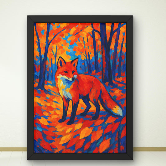 3x Herbst Poster  Fauvismus Kunst in kräftigen Farben, Auswahl: Fuchs, Kürbisse & Waldweg  moderne Wandkunst