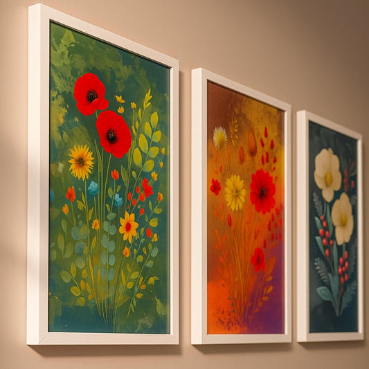 3er Poster-Set Jahreszeiten-Blumen“  Kunstdrucke für Sommer, Herbst & Winter  florale Wanddeko auf glänzendem Premium-Papier