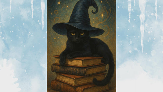 4 x Postkarten - magische Weihnachten | Katze, Bibliothek, Feder & Globus